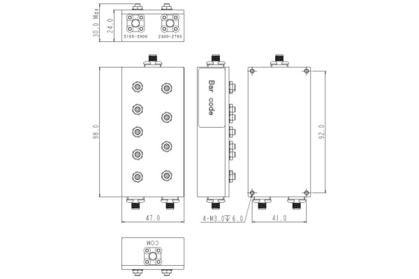 Cavity Combiner Operating from 2300-5900MHz JX-CC2-2300M5900M-20S3