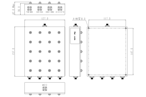 Cavity Combiner Operating from 758-2170MHz JX-CC4-758M2170M-20S1