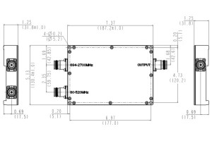 IP67 Low PIM Cavity Combiner Operating from 80-520MHz & 694-2700MHz JX-CC2-BK24-4310FLP