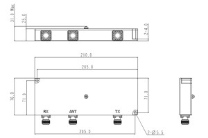 Cavity Duplexer N-F Connector 873-925MHz Low Insertion Loss Small Volume JX-CD2-R09-45N